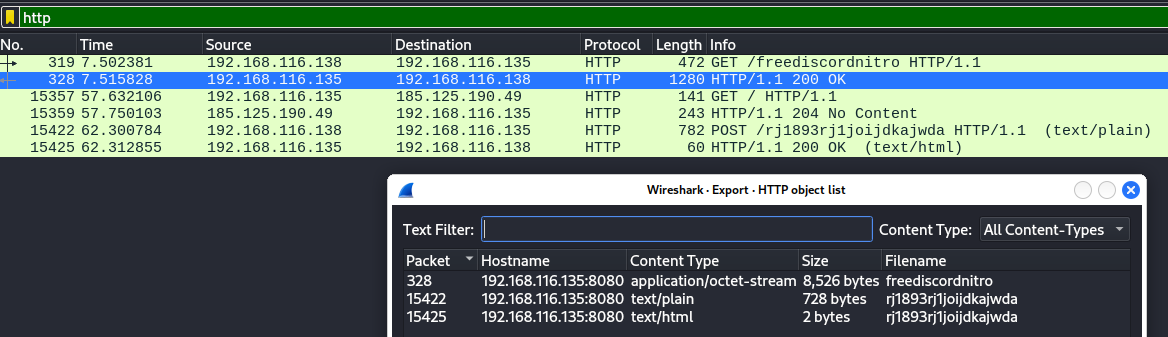 Exporting HTTP objects from Wireshark