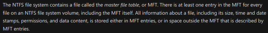 MFT (Master File Table) definition