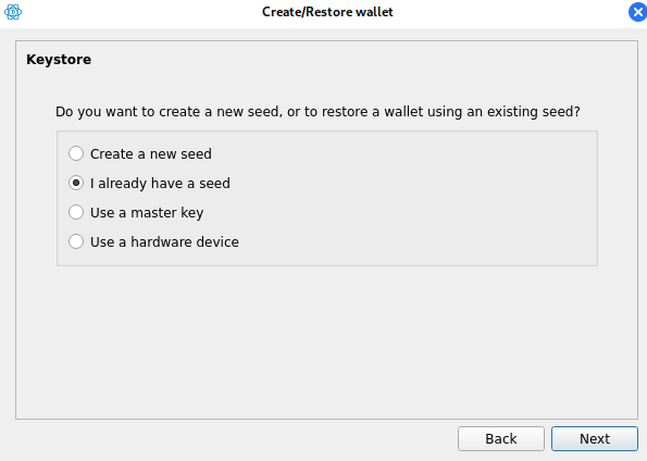 Create a wallet from an existing seed