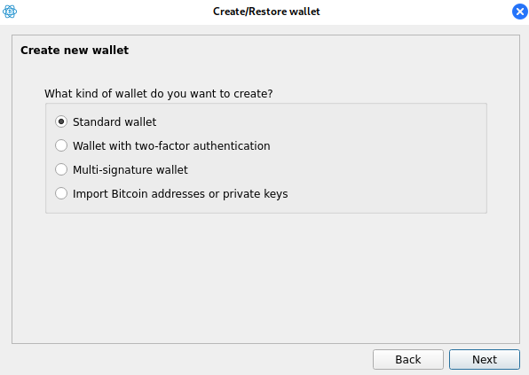 Create a new standard wallet