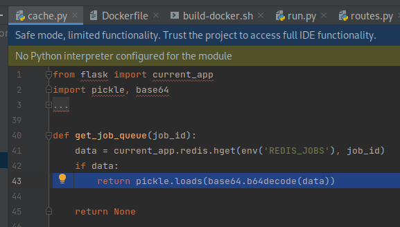 get_job_queue deserializes the pickled Python object and returns it