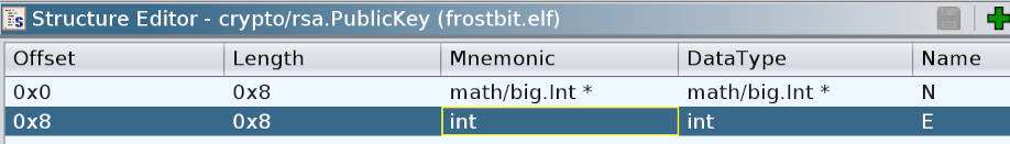 Ghidra - structure of the crypto/rsa.PublicKey type