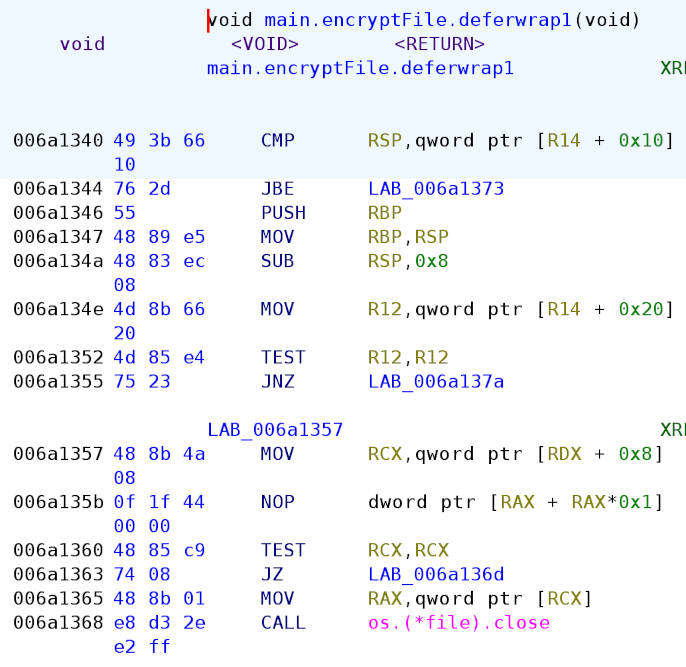 main.encryptFile.deferwrap1 ensures the passed in file is closed, in this case the encrypted file