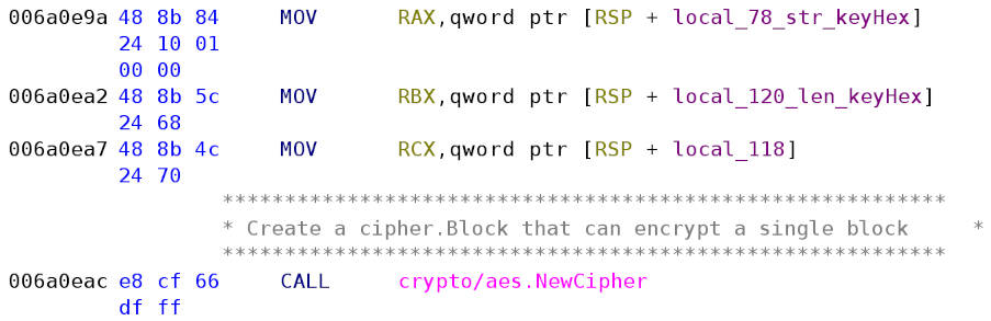 crypto/aes.NewCipher called to create an AES-256 cipher.Block