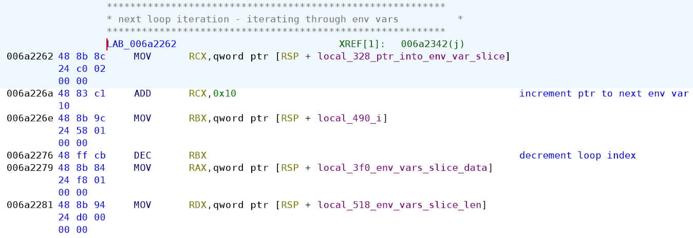 Next loop iteration through environment variables slice