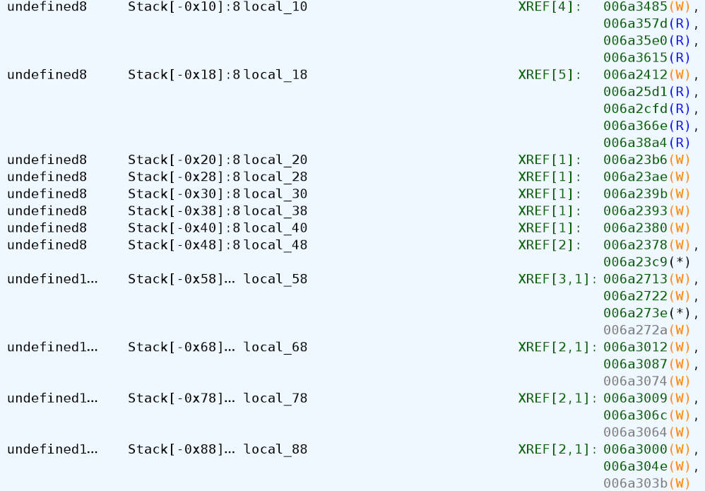 Small subset illustrating the abundance of local stack variables referenced in main.runit