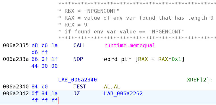 main.runit tests if the value of the found environment variable is “NPGENCONT”