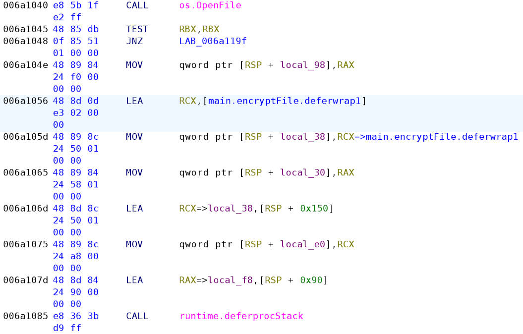 main.encryptFile defers execution of main.encryptFile.deferwrap1