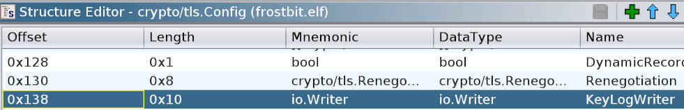 Ghidra - the tls.Config type has a KeyLogWriter field at offset 0x138