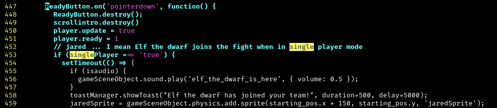 Jared Elf the Dwarf joins if the singlePlayer variable is true