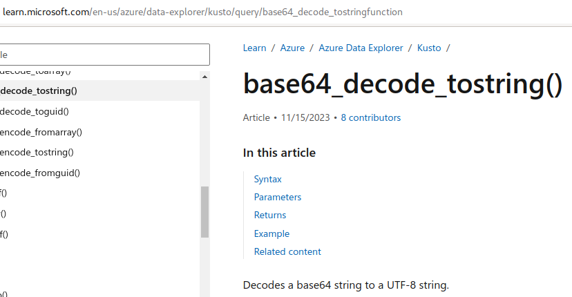 KQL base64_decode_tostring decodes to UTF-8