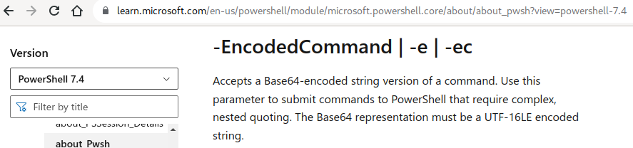 PowerShell 7.4 -Enc parameter requires UTF-16LE